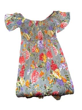 Floral Grey Maxi Dress with Smocked Bodice